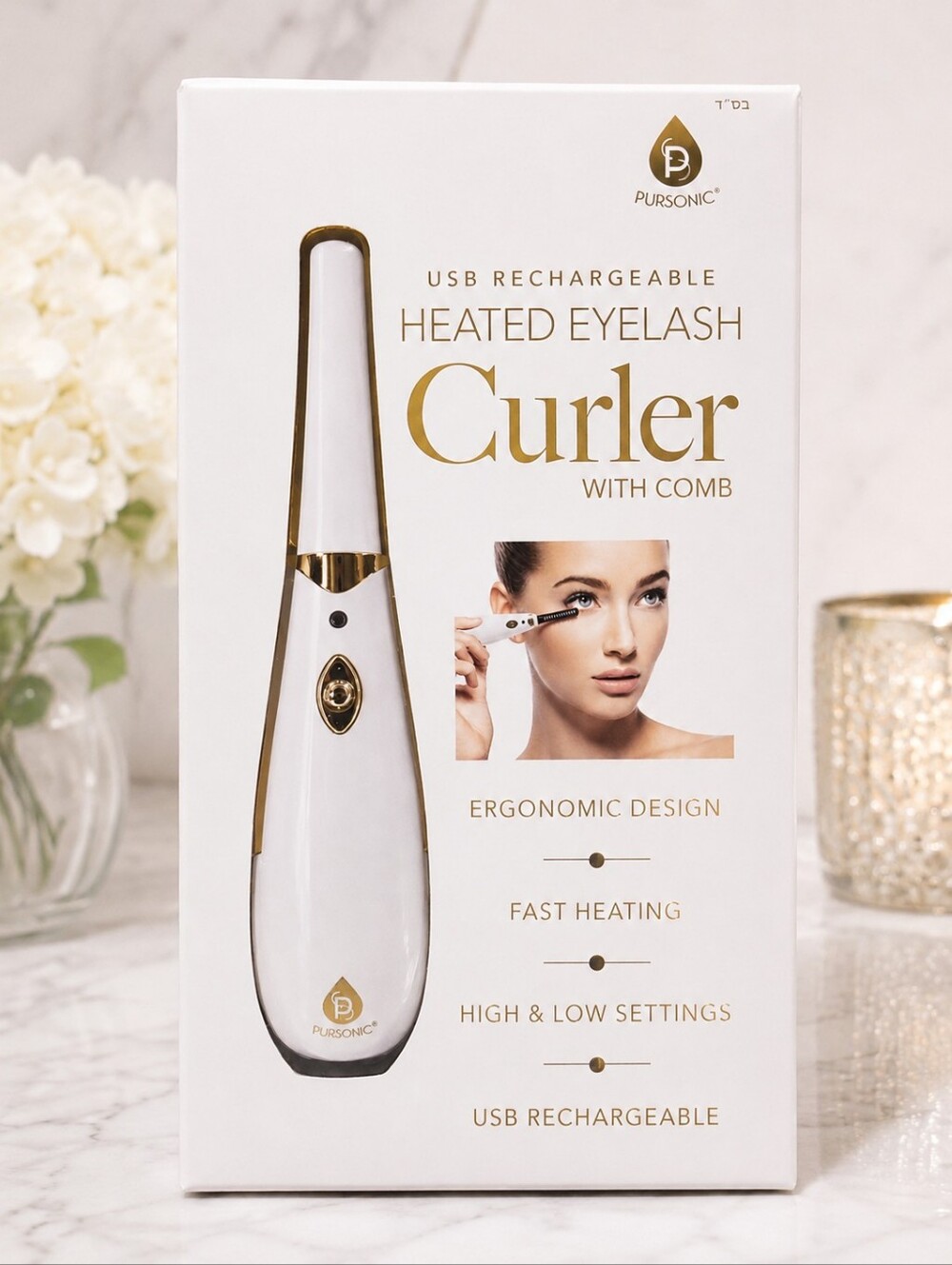 NEW Pursonic USB Rechargeable Heated Eyelash Curler w/ Comb